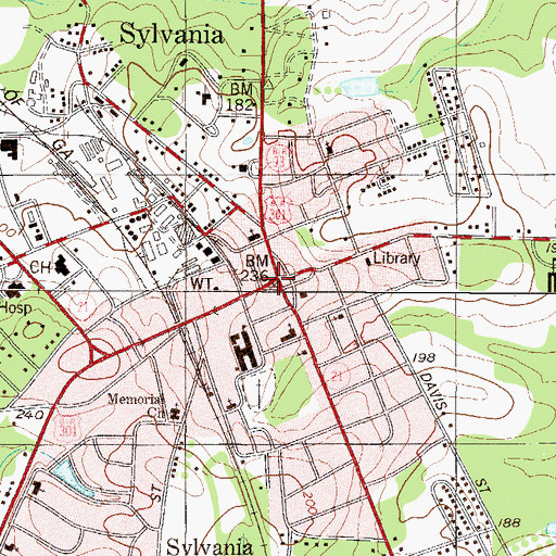 Topographic Map of Sylvania, GA