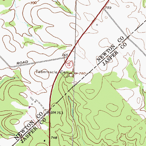 Topographic Map of Tabernacle Cemetery, GA