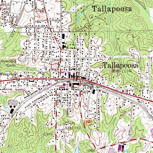 Topographic Map of Tallapoosa, GA