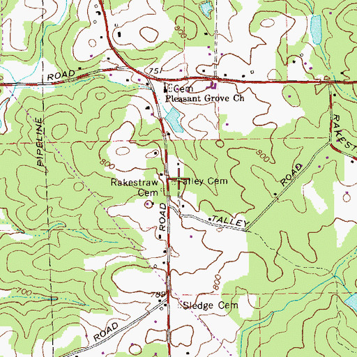 Topographic Map of Talley Cemetery, GA