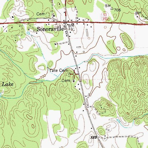 Topographic Map of Tate Cemetery, GA