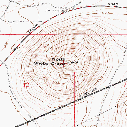 Topographic Map of North Sheba Crater, AZ