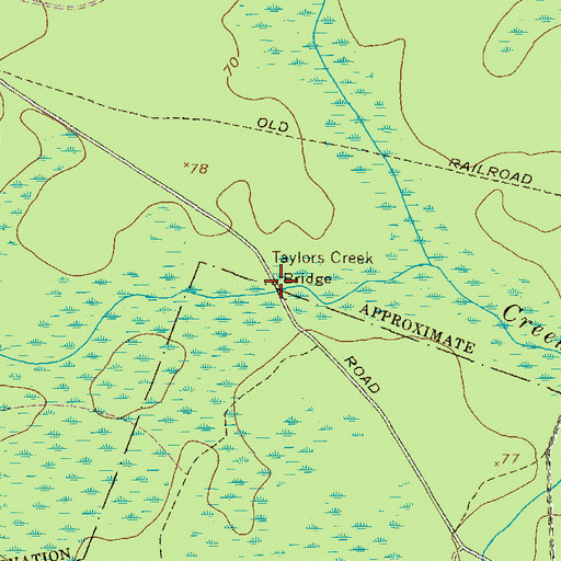 Topographic Map of Taylors Creek Bridge, GA
