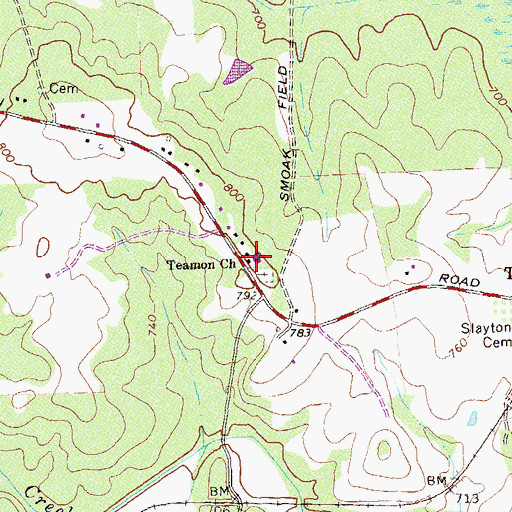 Topographic Map of Teamon Church, GA