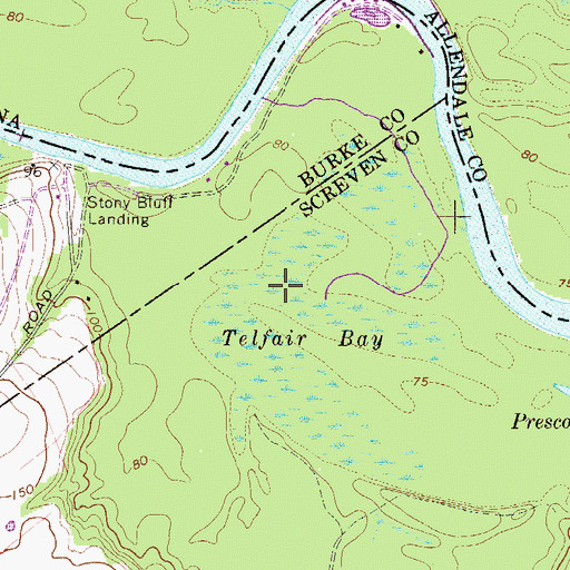 Topographic Map of Telfair Bay, GA