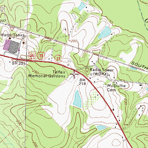 Topographic Map of Telfair Memorial Gardens, GA