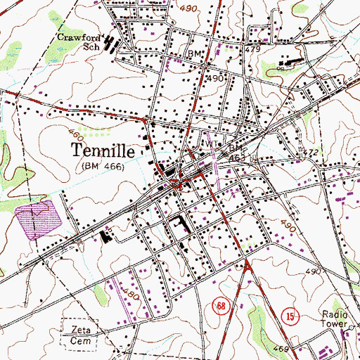 Topographic Map of Tennille, GA