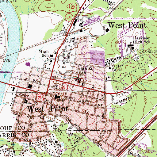 Topographic Map of Tenth Street School, GA