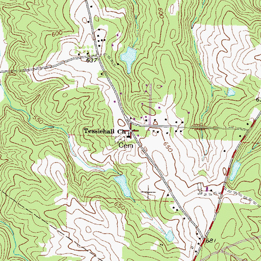Topographic Map of Tessiehall Church, GA