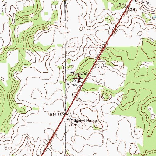 Topographic Map of Thankful Church, GA
