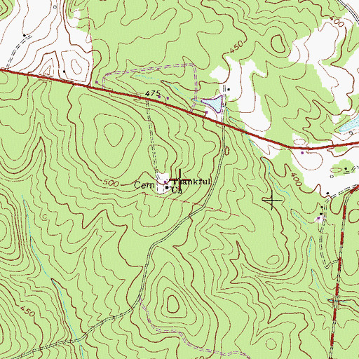 Topographic Map of Thankful Church, GA
