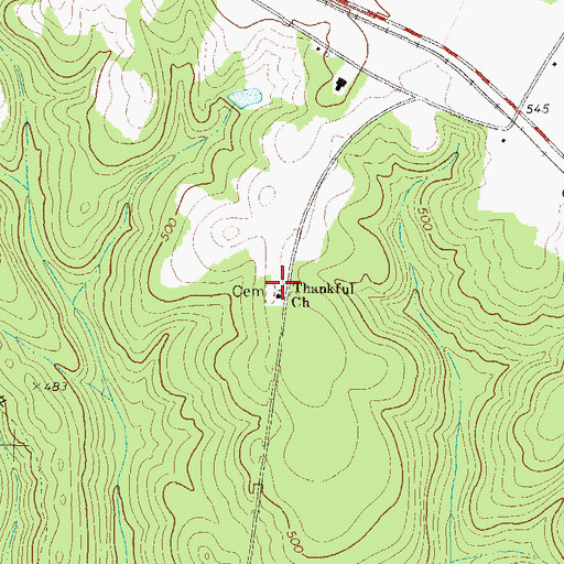 Topographic Map of Thankful Church, GA