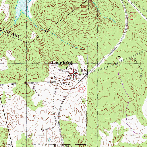 Topographic Map of Thankful Church, GA