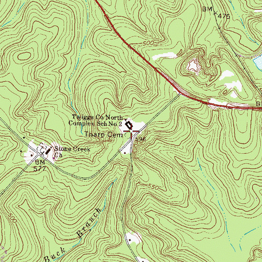 Topographic Map of Tharp Cemetery, GA