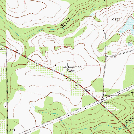 Topographic Map of Thomas Cemetery, GA