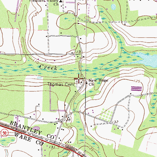 Topographic Map of Thomas Cemetery, GA