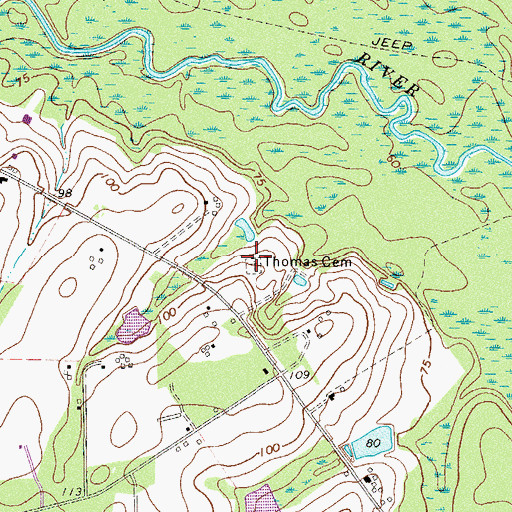 Topographic Map of Thomas Cemetery, GA