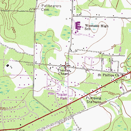 Topographic Map of Thomas Chapel, GA