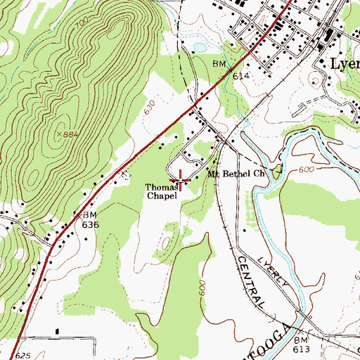 Topographic Map of Thomas Chapel, GA