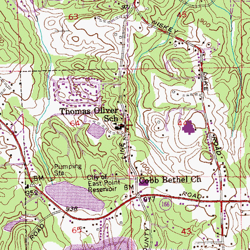 Topographic Map of Thomas Oliver School, GA