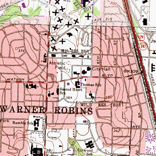 Topographic Map of Thomas School, GA