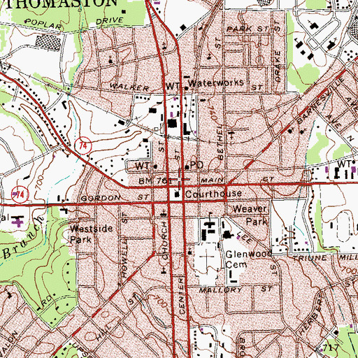 Topographic Map of Thomaston, GA