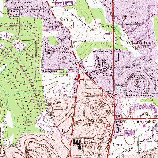 Topographic Map of Thomastown School, GA
