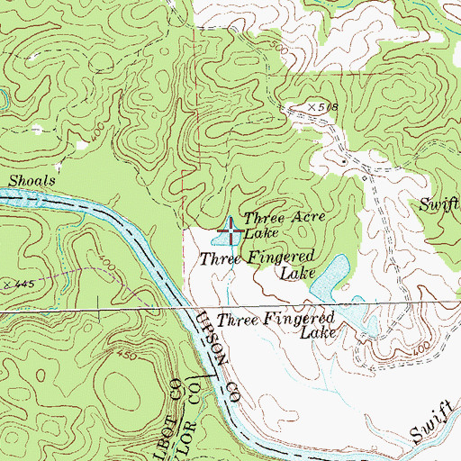 Topographic Map of Three Acre Lake, GA
