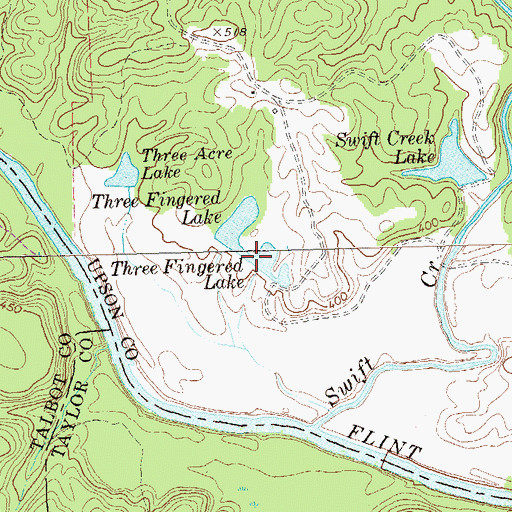 Topographic Map of Three Fingered Lake, GA
