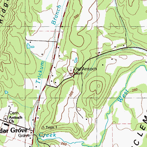 Topographic Map of Old Antioch Cemetery, GA
