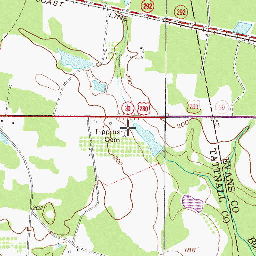 Topographic Map of Tippins Cemetery, GA