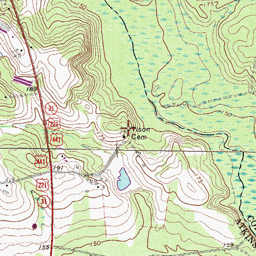 Topographic Map of Tison Cemetery, GA