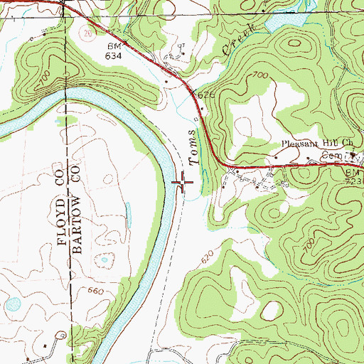 Topographic Map of Toms Creek, GA