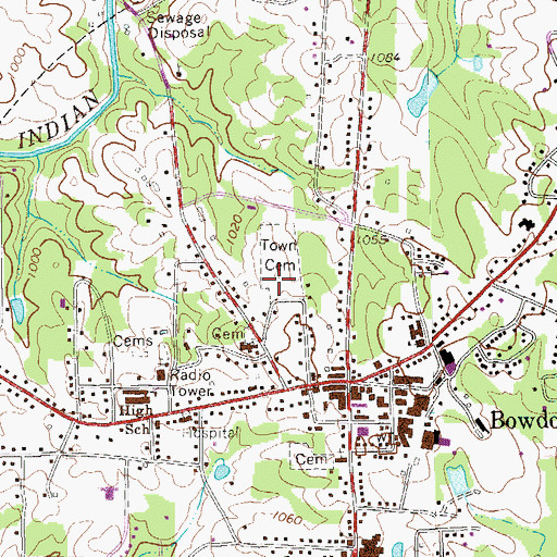 Topographic Map of Town Cemetery, GA
