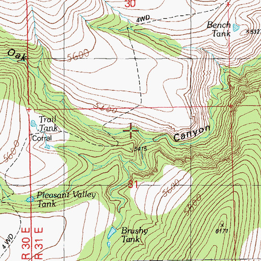 Topographic Map of Oak Canyon, AZ