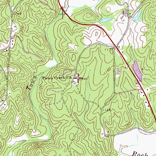 Topographic Map of Town Creek Church, GA