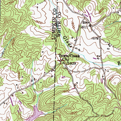 Topographic Map of Town Creek Church, GA