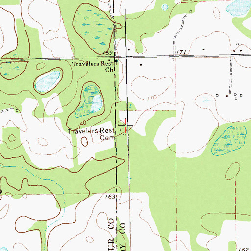 Topographic Map of Travelers Rest Cemetery, GA