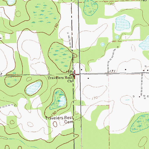 Topographic Map of Travelers Rest Church, GA