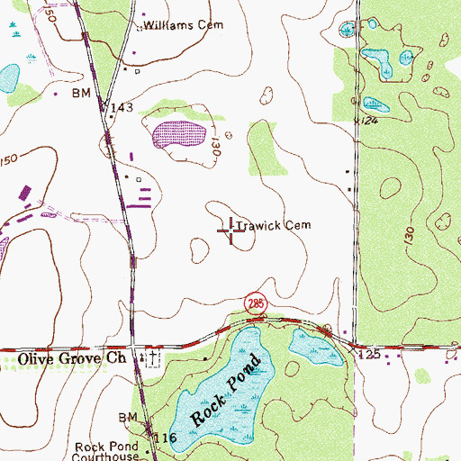 Topographic Map of Trawick Cemetery, GA