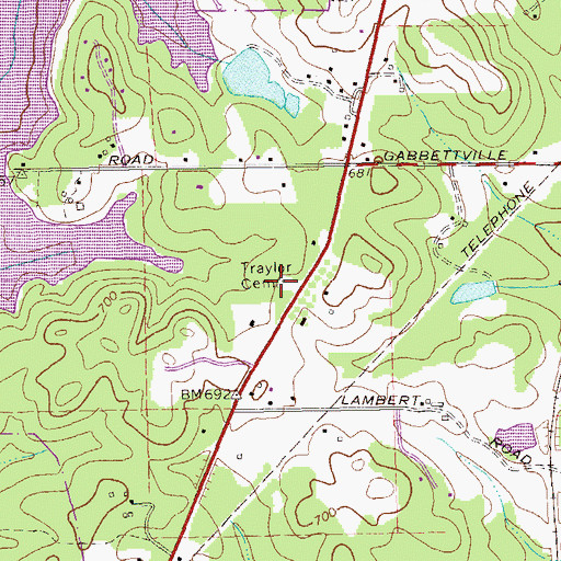 Topographic Map of Traylor Cemetery, GA