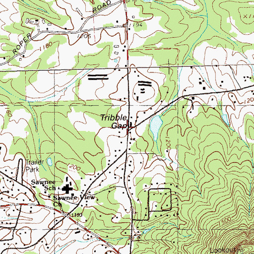 Topographic Map of Tribble Gap, GA