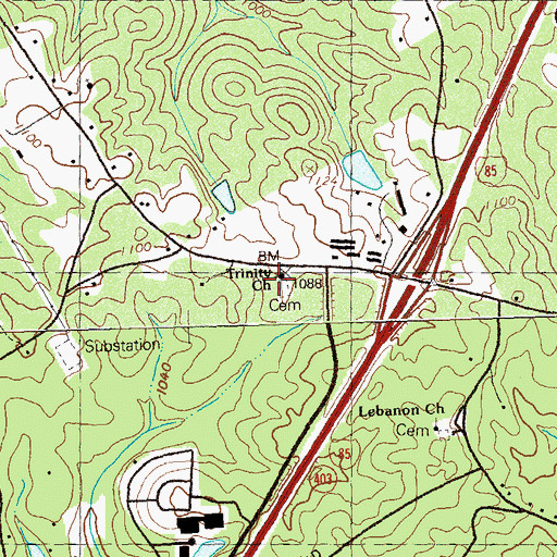 Topographic Map of Trinity Church, GA