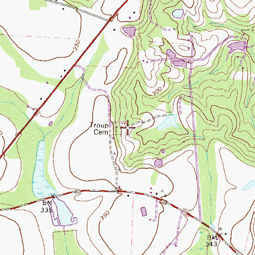 Topographic Map of Troup Cemetery, GA