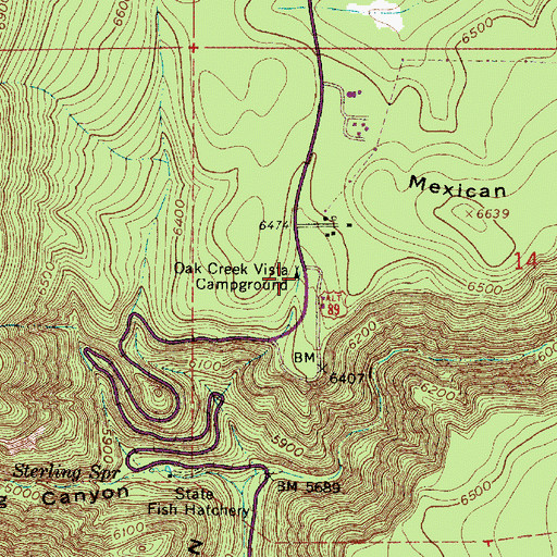 Topographic Map of Oak Creek Vista Campground, AZ