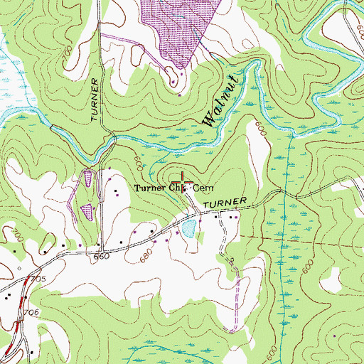Topographic Map of Turners Methodist Church, GA