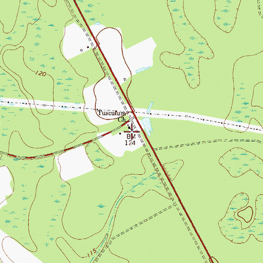 Topographic Map of Tusculum Church, GA
