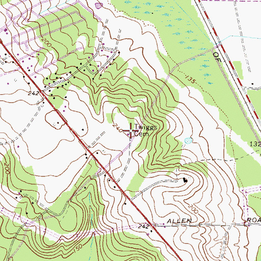 Topographic Map of Twiggs Cemetery, GA