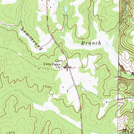 Topographic Map of Twin Oaks Church, GA
