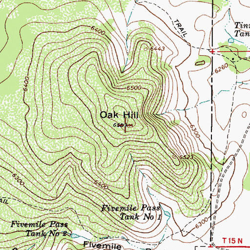 Topographic Map of Oak Hill, AZ
